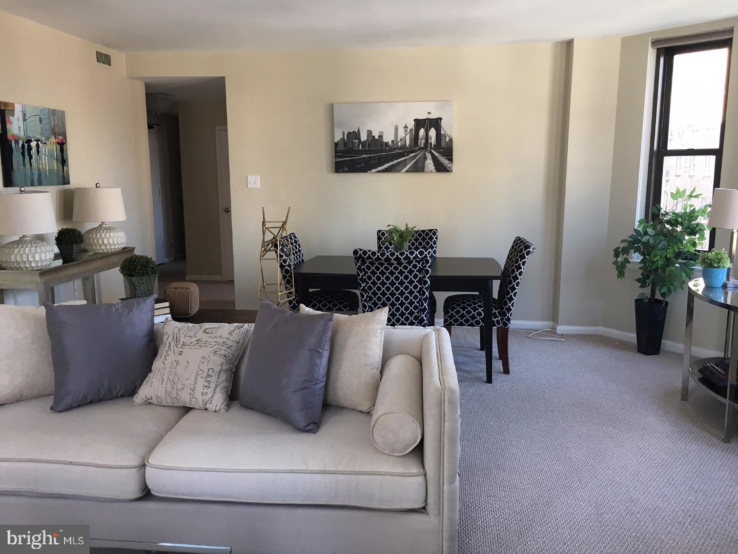 135 South 19th Street, Unit 804 Philadelphia, PA 19103 - Photo 3 of 18 a living room with furniture and a potted plant