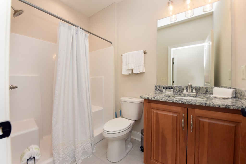 1008 Ridge Drive Morganton, GA 30560 - Photo 23 of 54 a bathroom with a granite countertop sink a toilet and a mirror