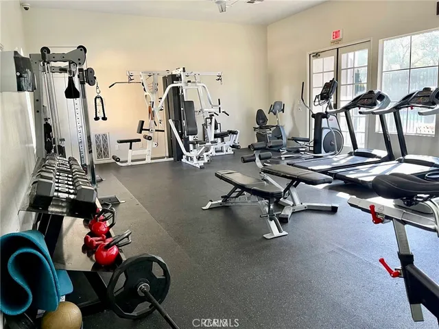 a view of a room with gym equipment