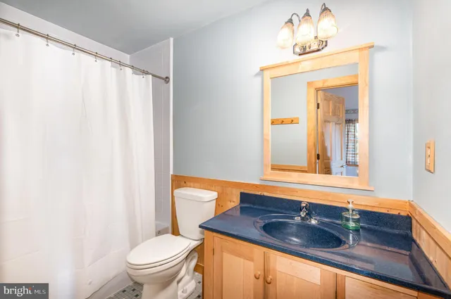 a bathroom with a sink a toilet and a mirror