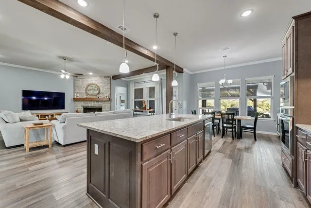 a kitchen with lots of counter top space