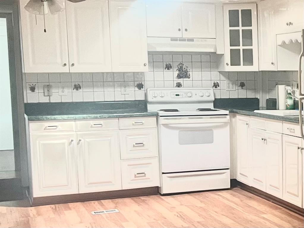 240 Rue De Fontaine Tavares, FL 32778 - Photo 19 of 43 a kitchen with granite countertop white cabinets and white appliances