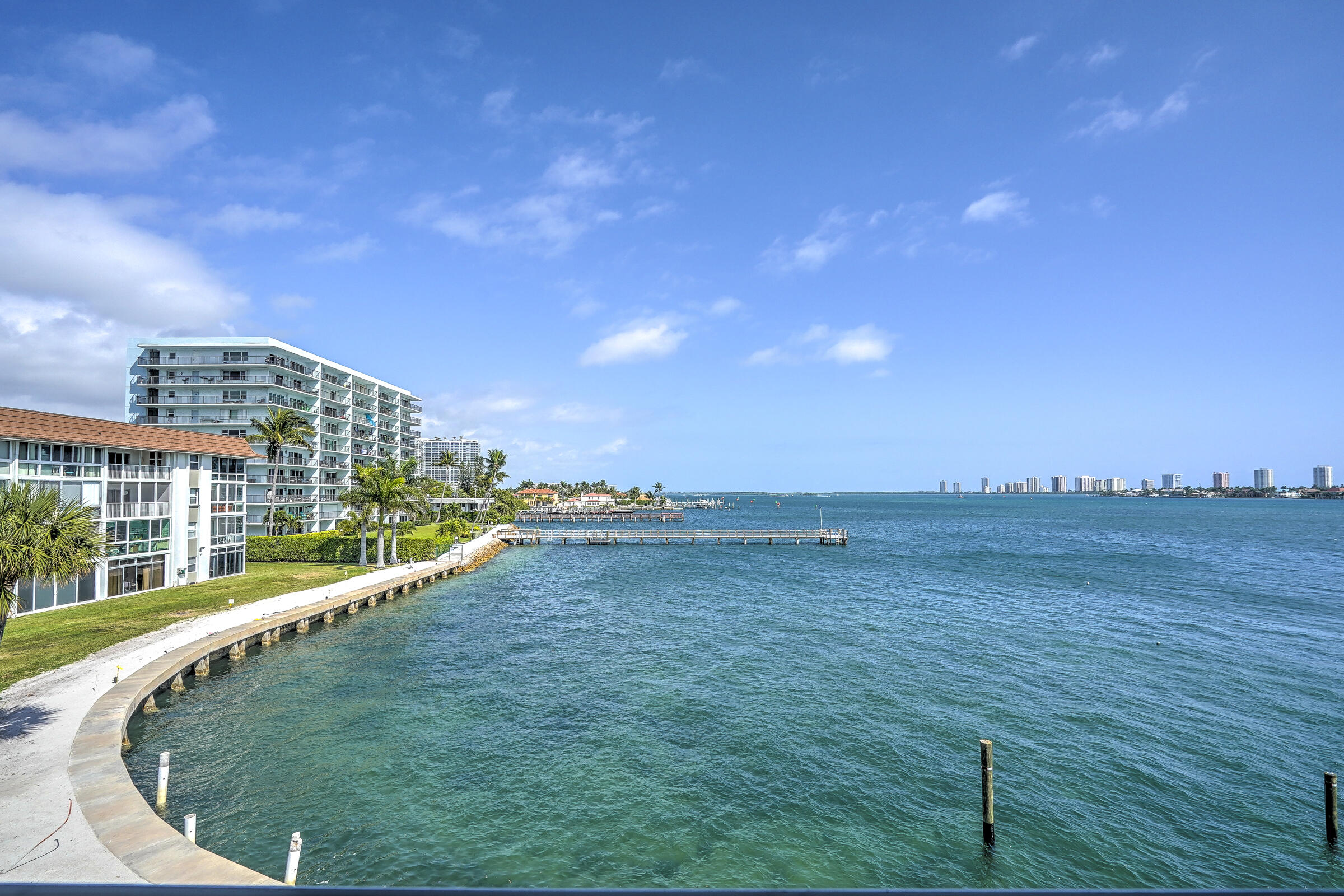 a view of an ocean with a big yard