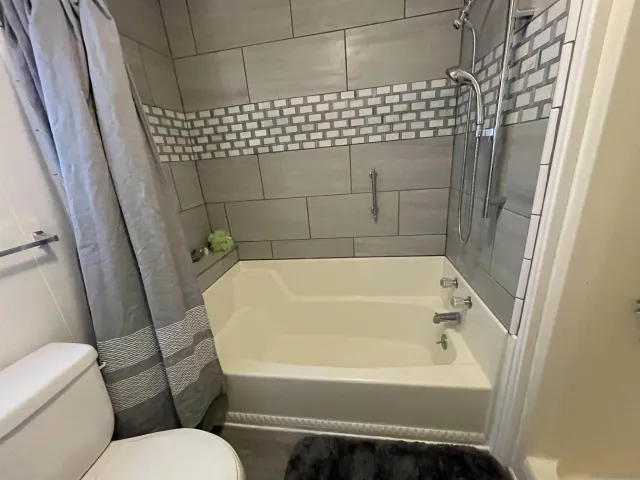 a bathroom with a toilet and a bathtub