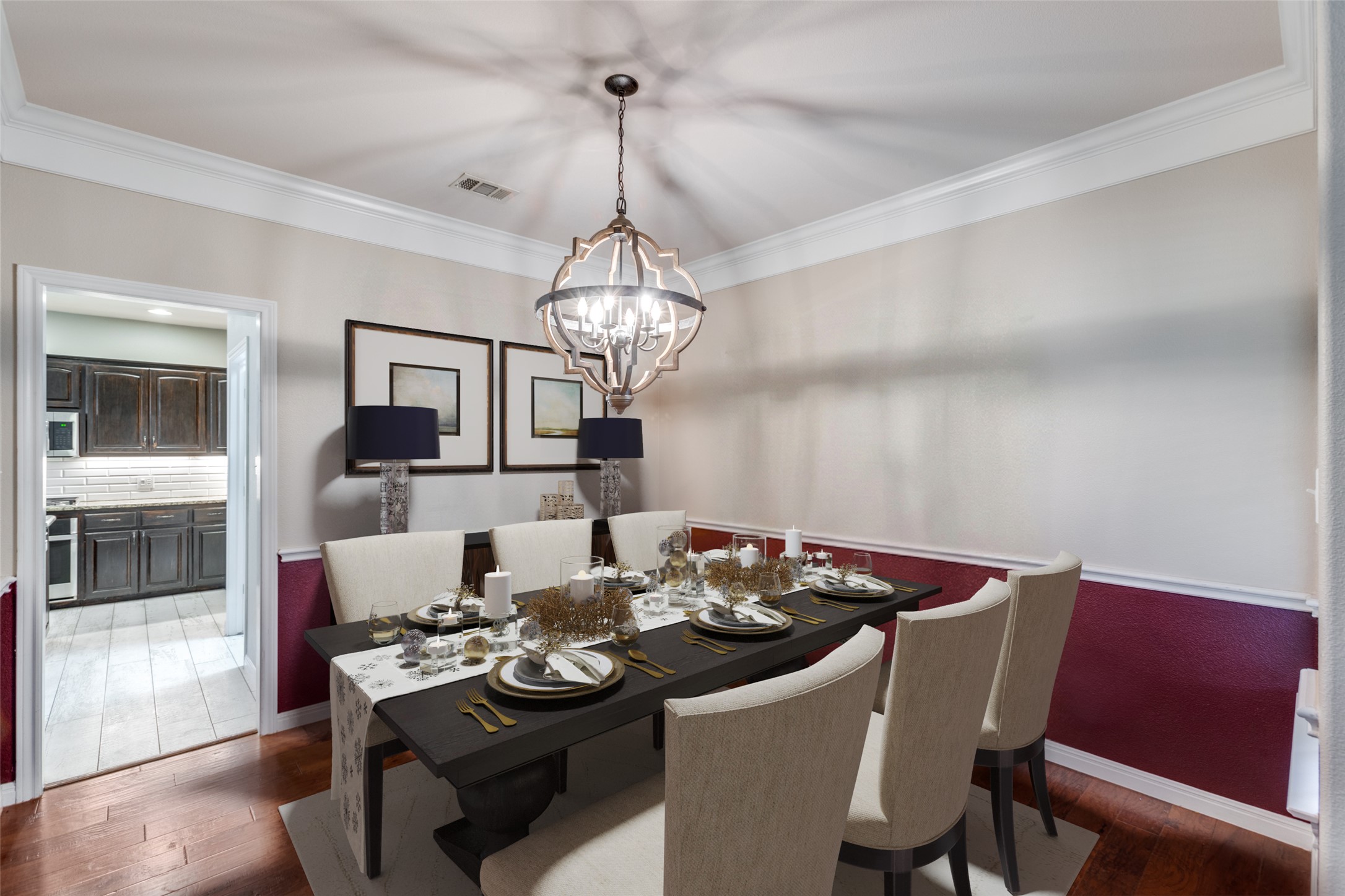 3729 Galena Hills Loop Round Rock, TX 78681 - Photo 7 of 33 a view of a dining room with furniture wooden floor and chandelier
