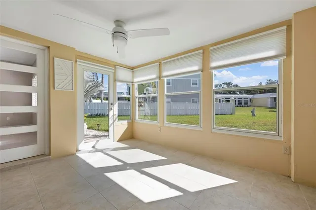 a view of outdoor space with signage and flags