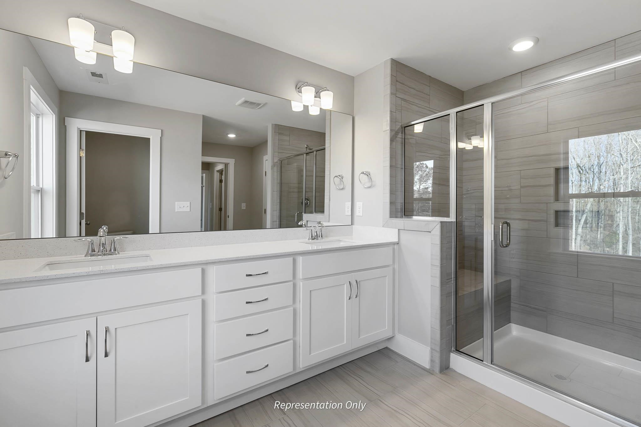 8720 Maxine Street, Unit 3 Willow Spring, NC 27592 - Photo 21 of 35 a bathroom with double sink and a mirror