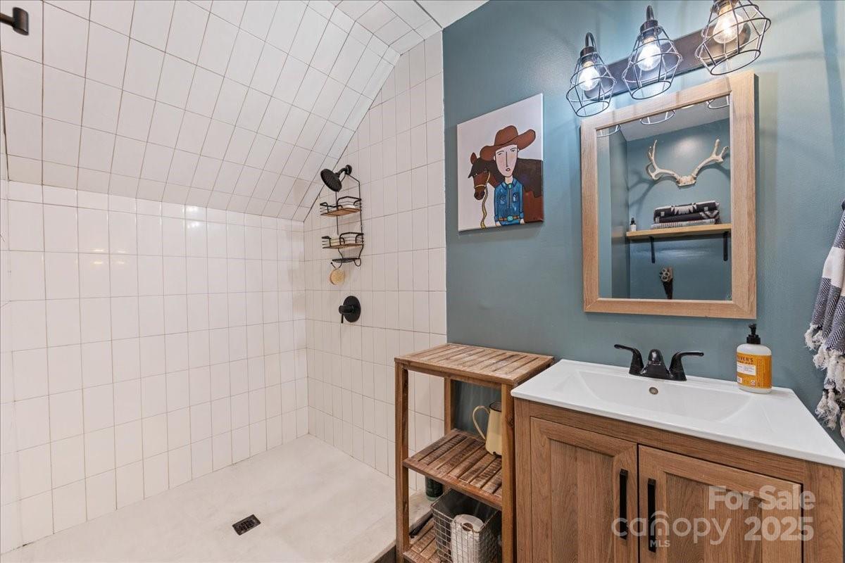9701 Deer Run Road Waxhaw, NC 28173 - Photo 42 of 47 a bathroom with a sink a mirror and a shower