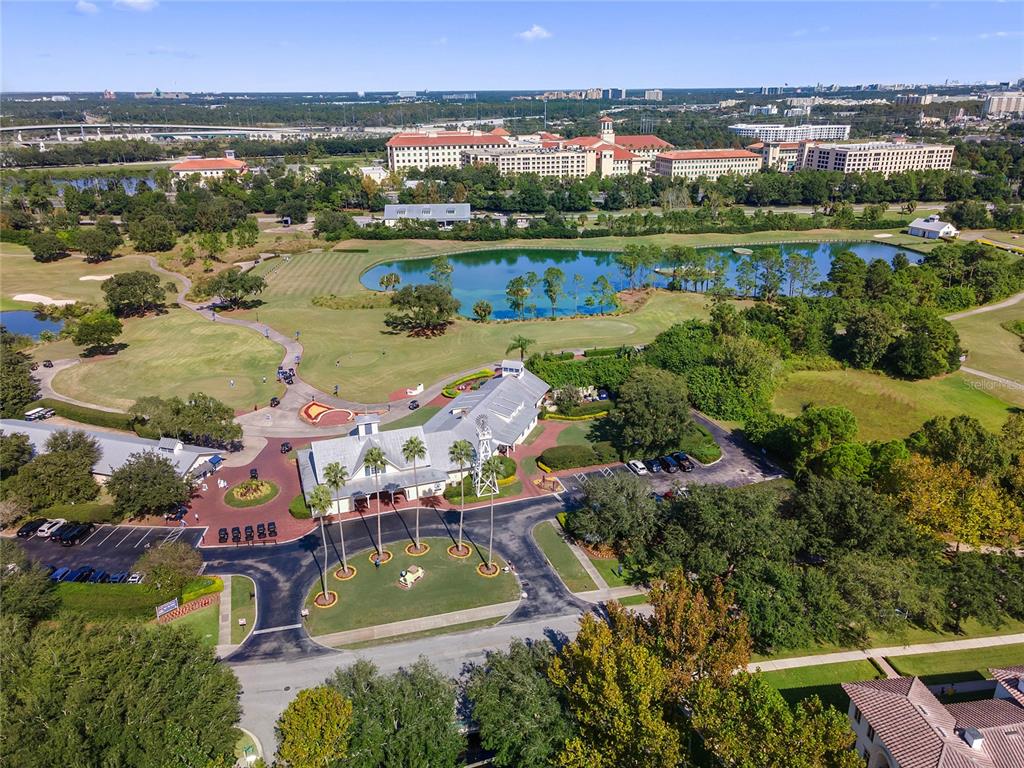 414 Water Street, Unit 414 Celebration, FL 34747 - Photo 61 of 75 an aerial view of residential houses with outdoor space and lake view