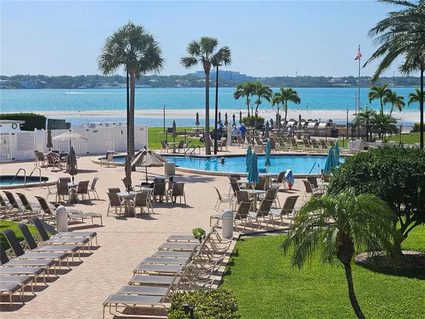 a view of a terrace with furniture