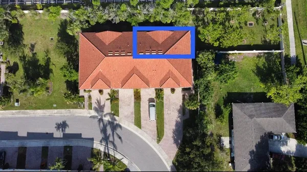 an aerial view of a house