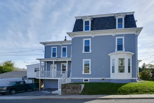 a front view of residential houses