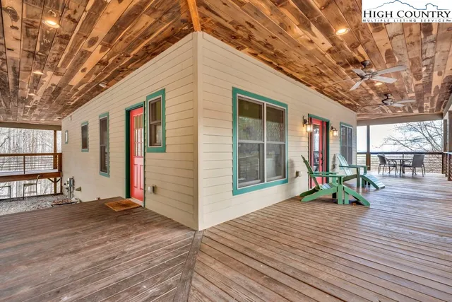 an outdoor space with seating area