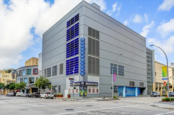 a front view of a building with street