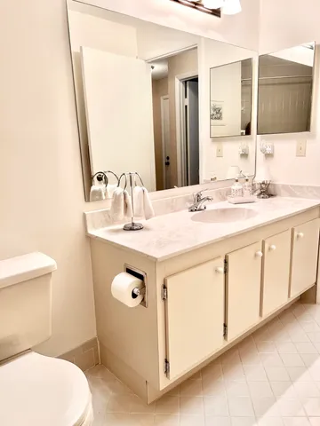 a bathroom with a sink a toilet and mirror