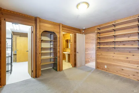 a view of walk in closet with clothes and shoes
