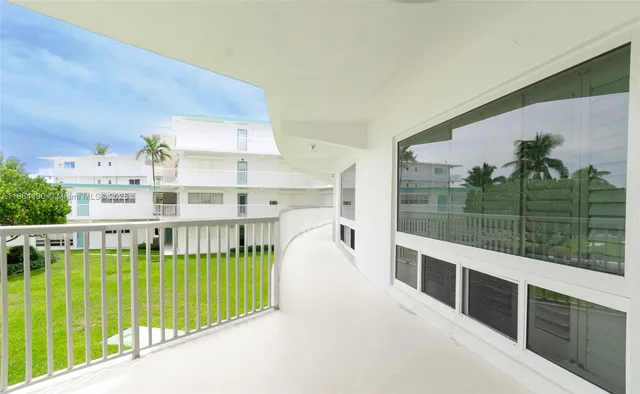 a view of a building from a balcony