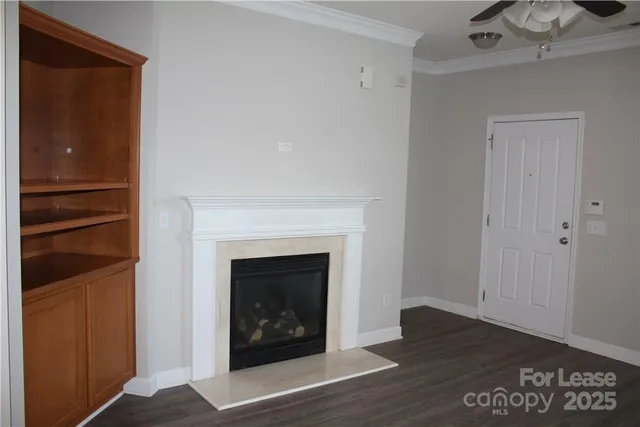 a living room with a fireplace