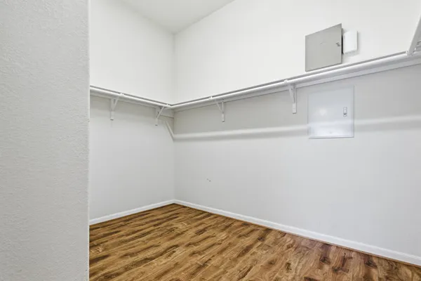 a view of small space with racks on the wall