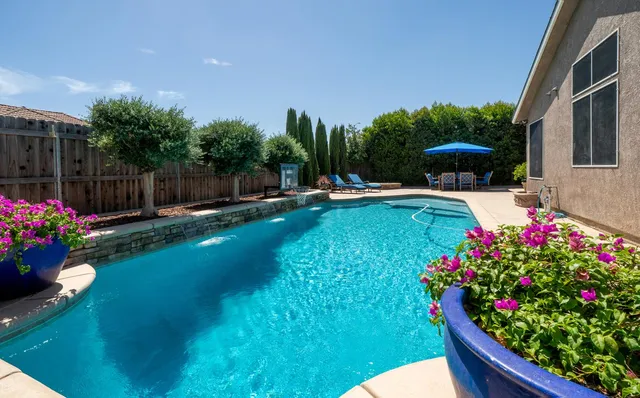 a view of a garden with a flower garden