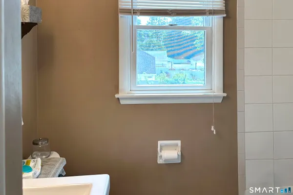 a bathroom with a window