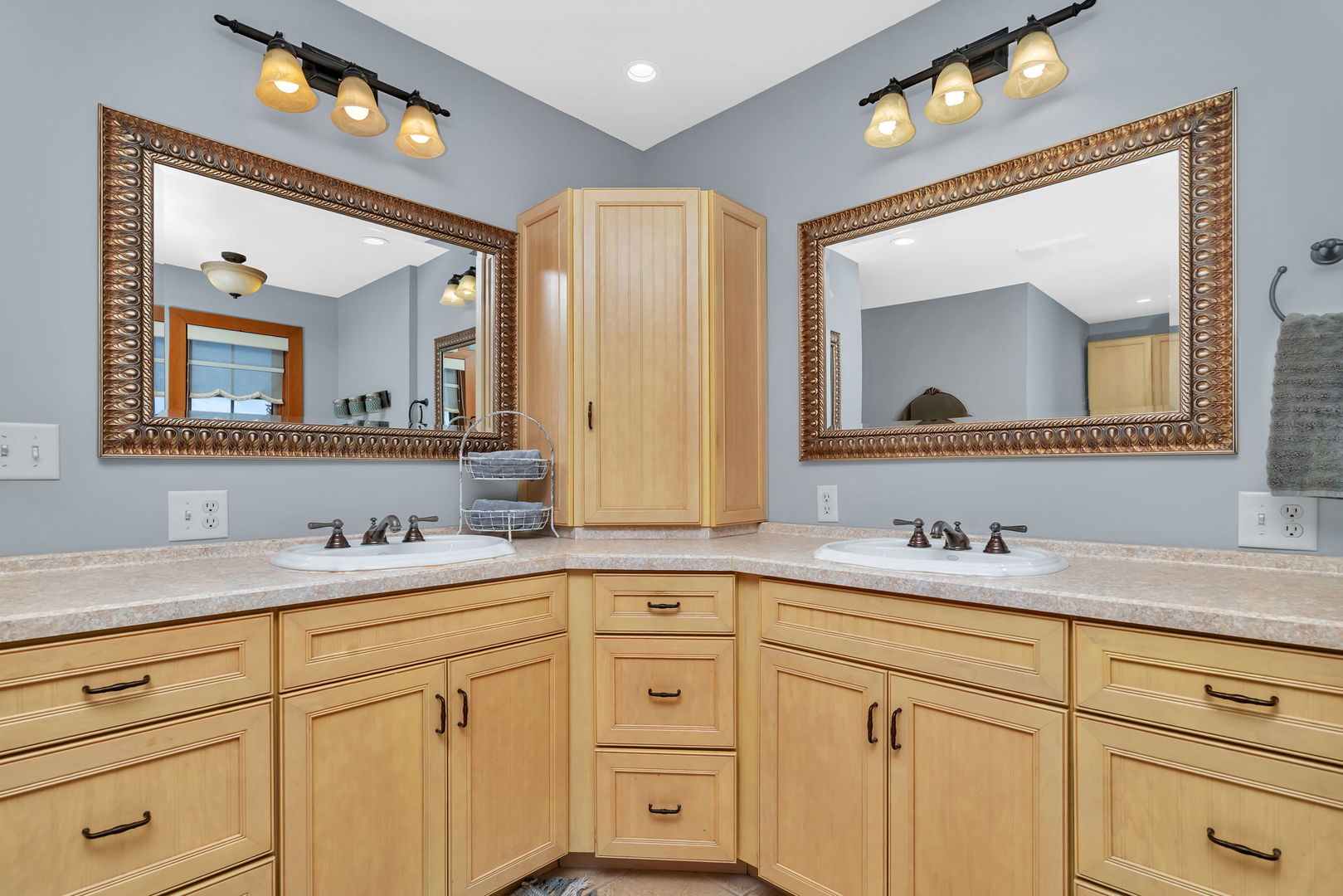 2624 East 21st Road Marseilles, IL 61341 - Photo 31 of 74 a bathroom with a double vanity sink and a mirror
