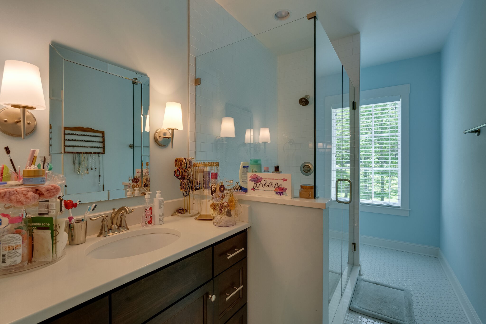 1453 Sneed Road West Franklin, TN 37069 - Photo 35 of 50 a bathroom with a double vanity sink and a mirror