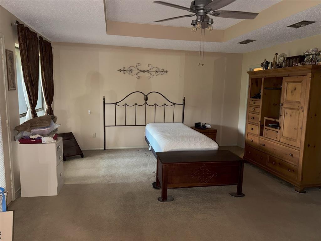 522 Twin Point Drive Benton, LA 71006 - Photo 29 of 33 Bedroom featuring a textured ceiling, carpet floors, ceiling fan, and a raised ceiling