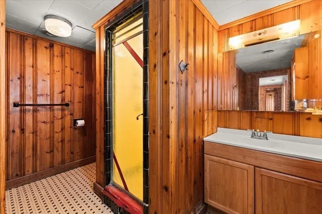 an entryway with wooden floor