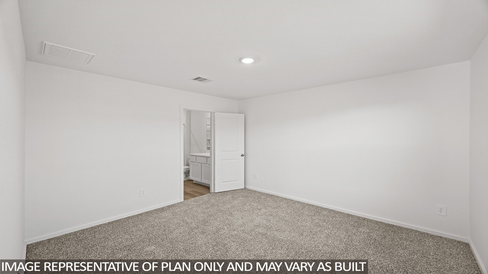 152 Baby Calf Roping Road Jarrell, TX 76537 - Photo 13 of 23 Carpeted room featuring white walls, recessed lighting, and a white door leading to a bathroom with wood-finish flooring and a vanity with white cabinetry