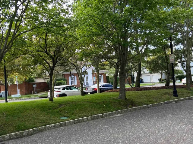 a front view of a house with a yard and trees