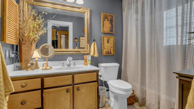 a bathroom with a toilet a sink and mirror