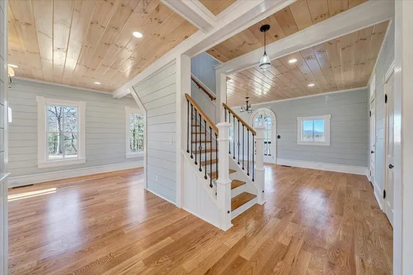 a bathroom with a bathtub and shower