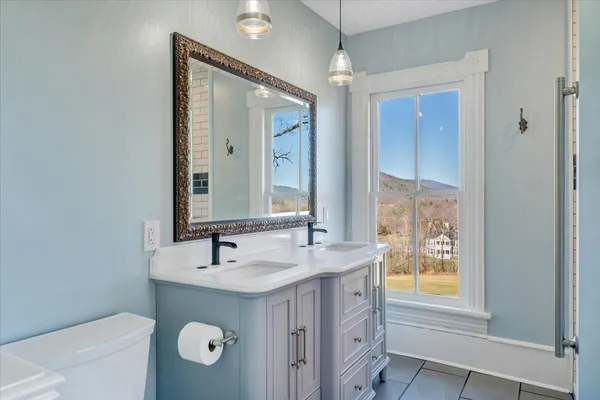 a view of a park with large trees