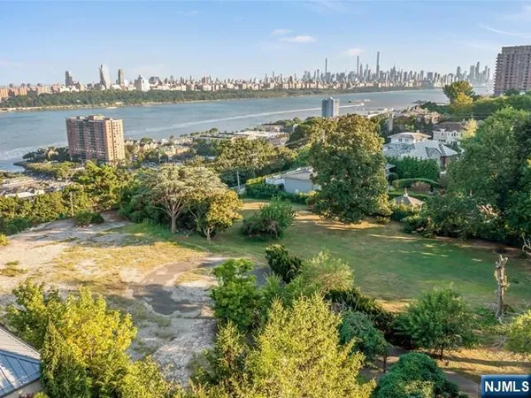 a view of a lake with a city view