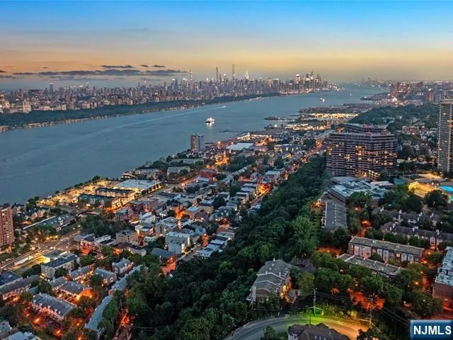 an aerial view of a city with lots of residential buildings lake and ocean view