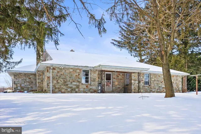 a view of a house with yard and trees