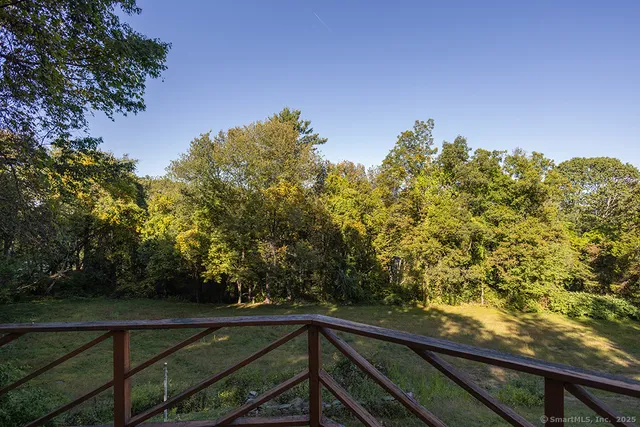 a view of balcony with two trees