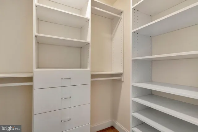 a view of an empty walk in closet
