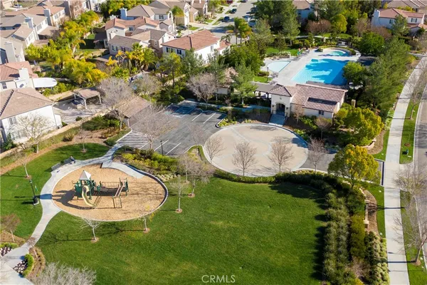 a view of a park with swings