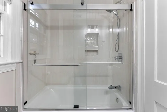 a bathroom with a bathtub