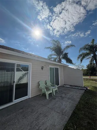 a view of a terrace with a garden