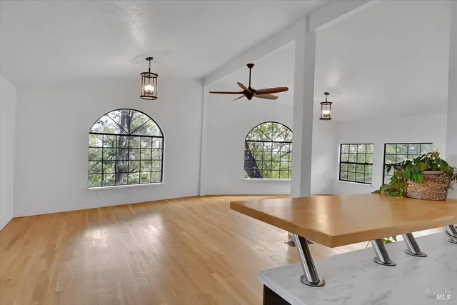 a kitchen with a stove and a microwave