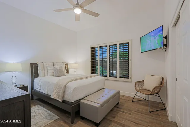 a view of a patio with furniture