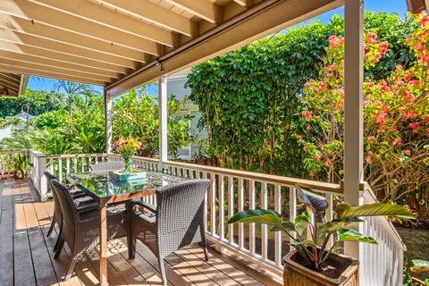 a view of a patio on the deck