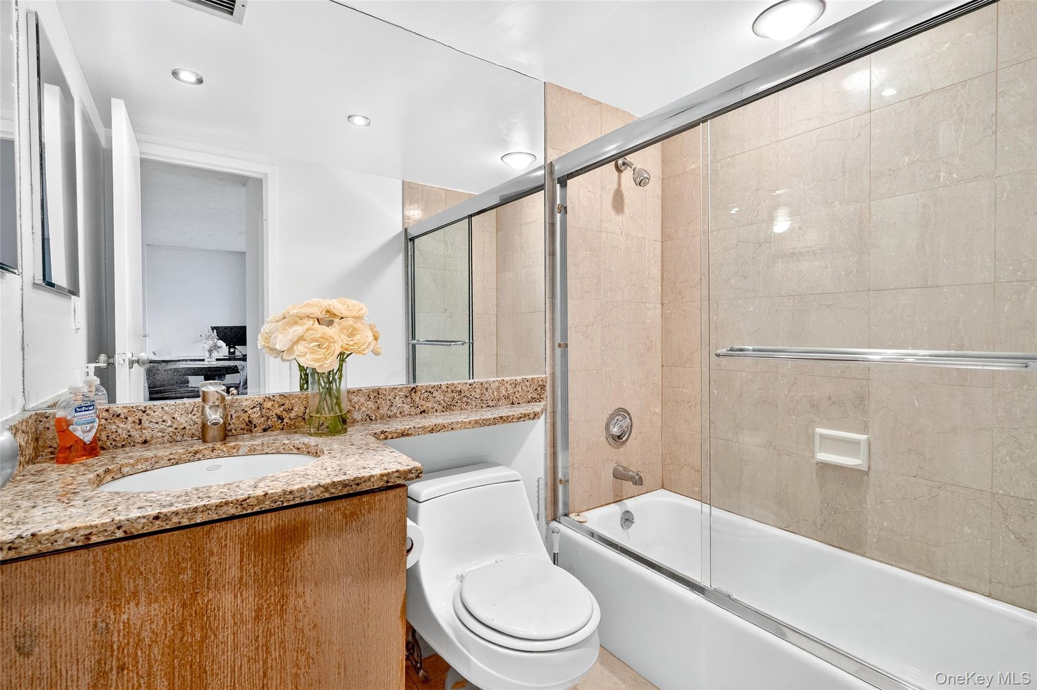 2287 Johnson Avenue, Unit 10B Bronx, NY 10463 - Photo 12 of 27 a bathroom with a granite countertop sink a toilet and bathtub