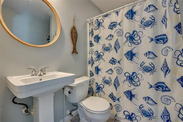 an aerial view of a house with garden space and street view