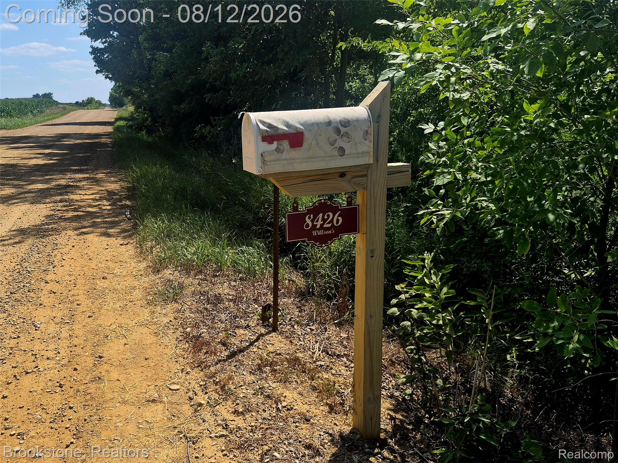 8426 Lake Pleasant Road Clifford, MI 48727 - Photo 3 of 33 Roadside mailbox with a new wood post, featuring a red address plaque