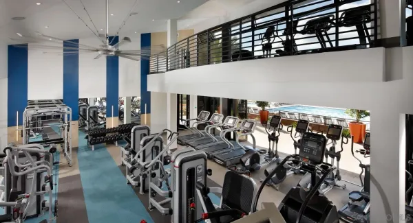a view of a room with gym equipment