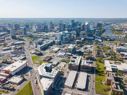 an aerial view of a city